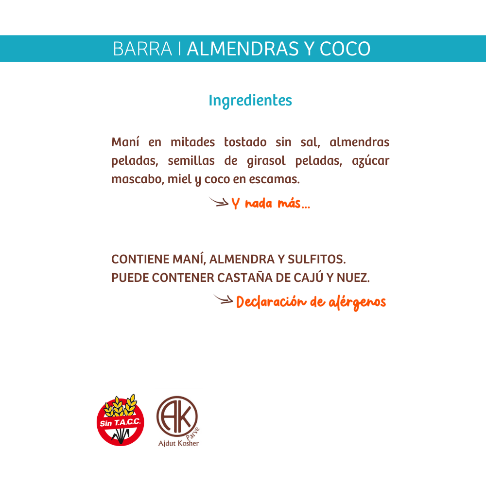 Barra de Cereal Zafrán Almendras y Coco 28 gr