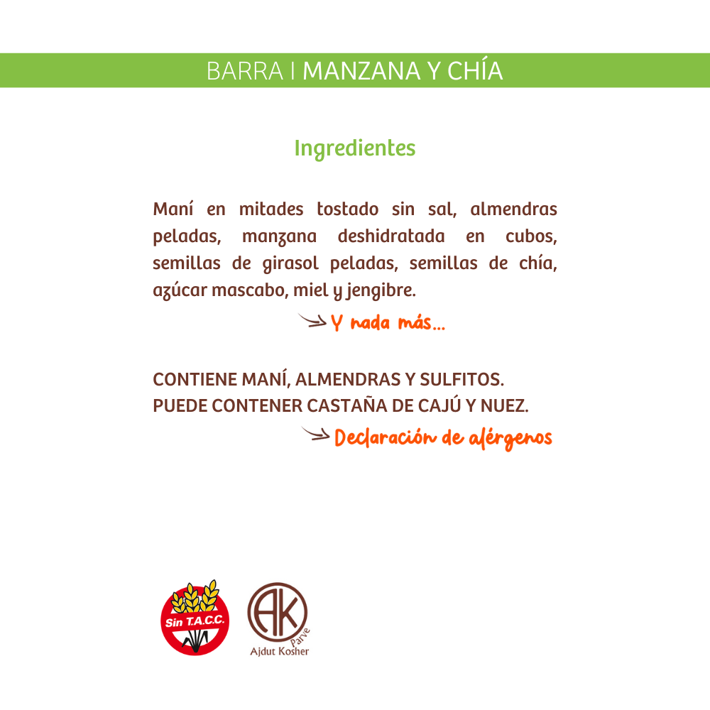 Barra de Cereal Zafrán Manzana y Chía 28 gr