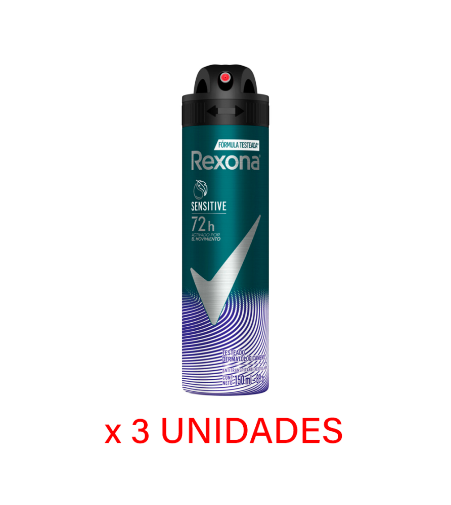 Antitranspirante Rexona Men en Aerosol Sensitive 150 ml x 3 u