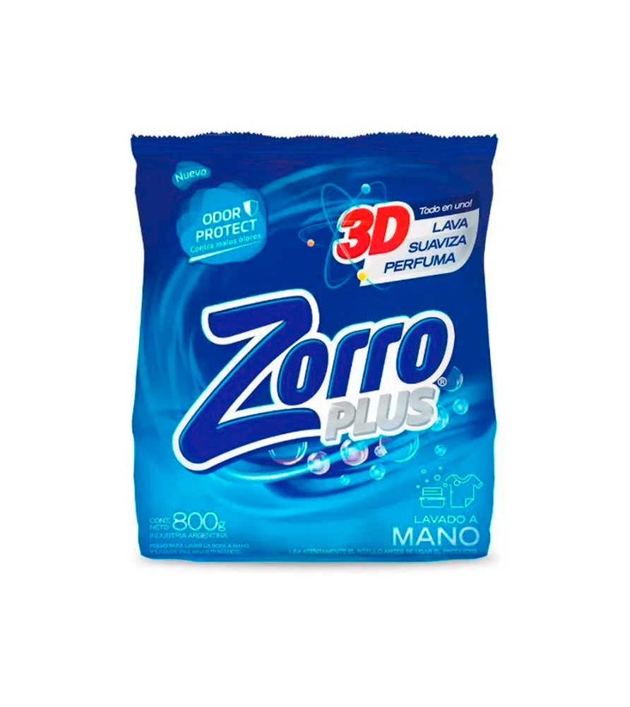 Jabón en Polvo Zorro Lavado a Mano 800 gr
